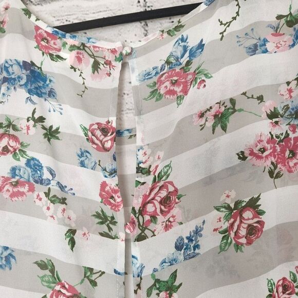 Torrid Sheer Floral Tunic Blouse Sz 1 Cut Out Back Womens Multicolor Sleeveless - Picture 4 of 10